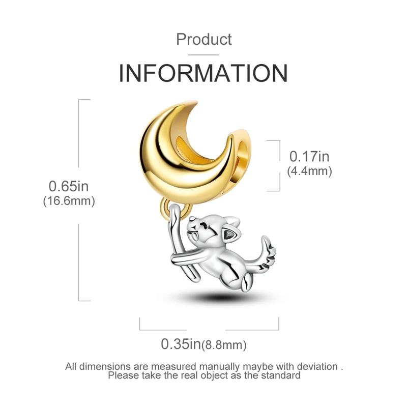 Joli Chiot et Lune Perles Cuivre Perles Originales S'adaptent aux Charms Originaux Bracelet Perles Bijoux Cadeaux Pour Femmes