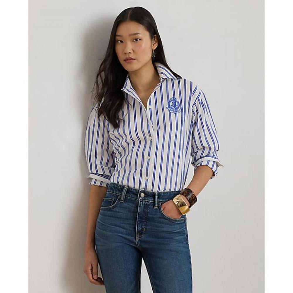 Lauren Ralph Lauren Relaxed Fit Stripe Broadcloth Shirt Wmlrshts6820554400 XS
