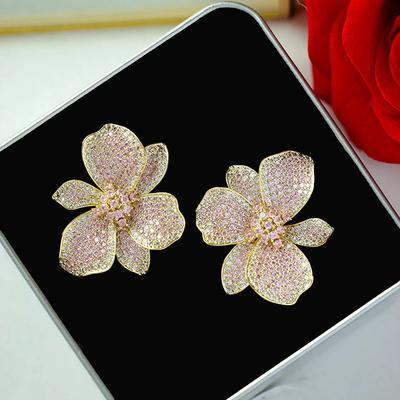 Orecchini Fiori Rosa/Bianchi Scintillanti per Donna Cocktail Festa da Ballo Orecchini Femminili Splendidi Zirconi Cubici Squisiti Gioielli alla Moda