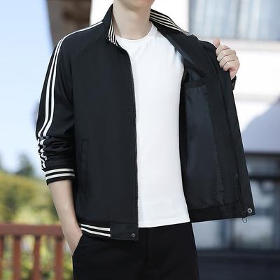 New Jacket Men's Youth Jacket Spring Three-bar Stand Collar Solid Color Jacket Fitness Sports Professional Jacket