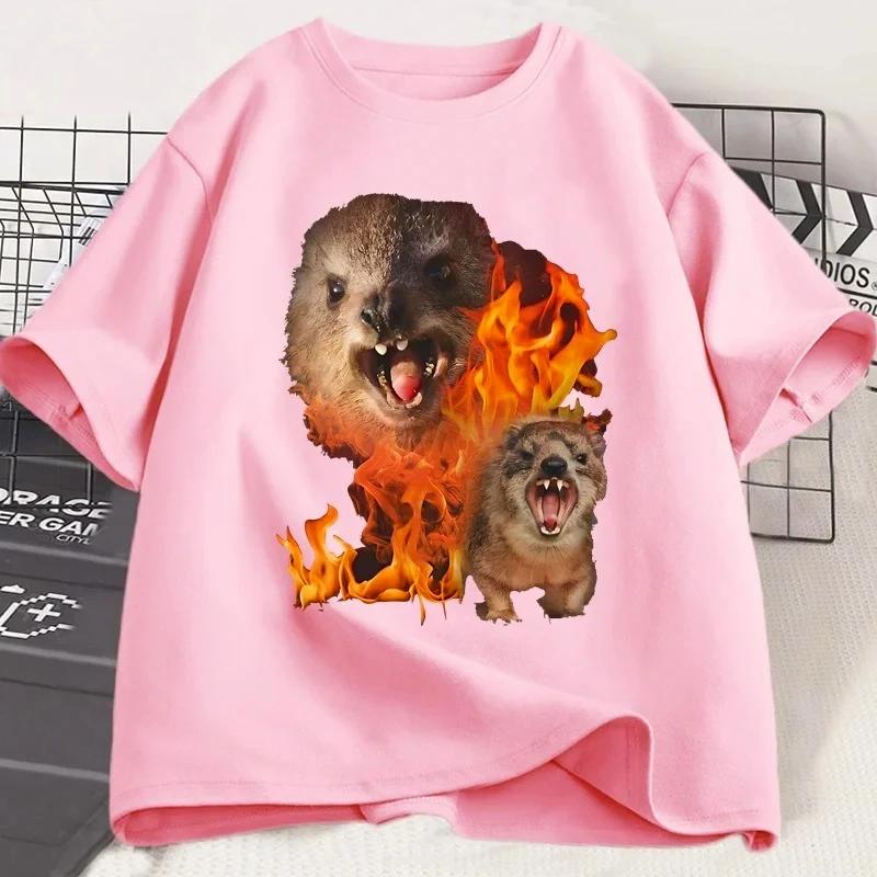 Funny Rock Hyrax Fire Meme Tee Shirt Men Women Stupid T-shirt Ugly Unhinged Tshirt Summer Opossum Raccoon Tops
