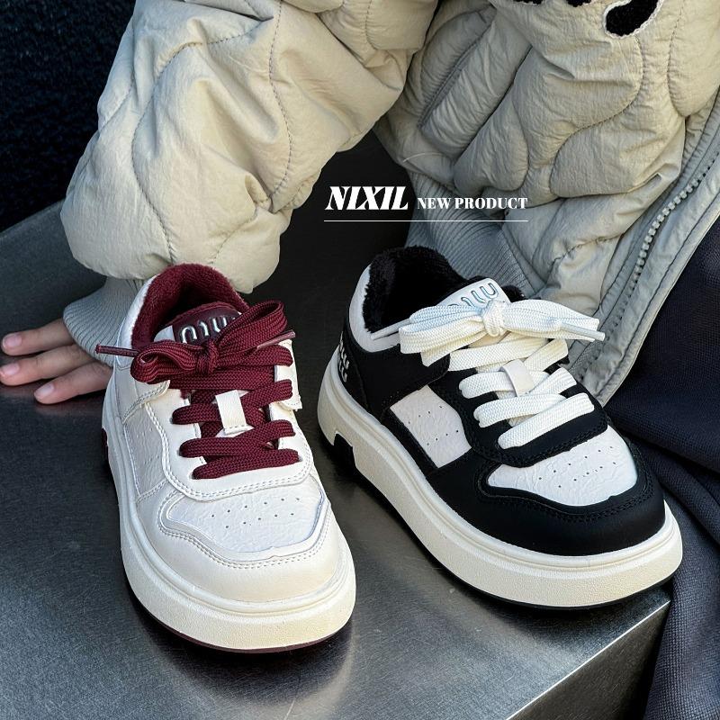 Children's two-cotton board shoes winter new classmates boys velvet white shoes fashion casual low-top two-cotton shoes
