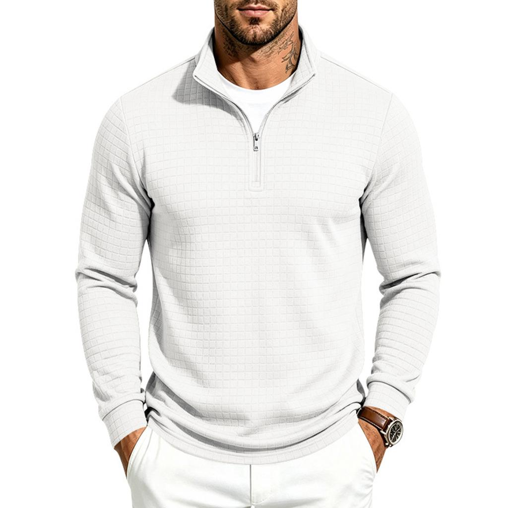 Men's Casual Long Sleeve Zip Up Stand Collar Plaid Shirt