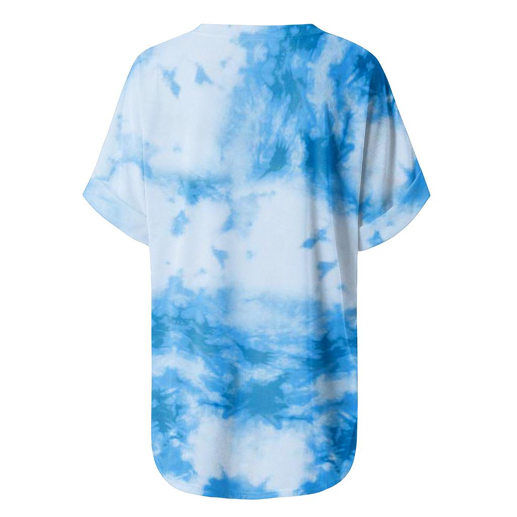 Womens Fashion Plus Size Gradient Color V-Neck Short Sleeve T-shirt Tops Blouse