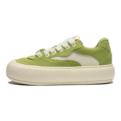 Li Ning Puff Plataforma Cómodo Versátil Absorción de Impactos Duradero Zapatillas de Skate de Caña Baja Mujer zapatilla Verde Blanco AZGU012-4