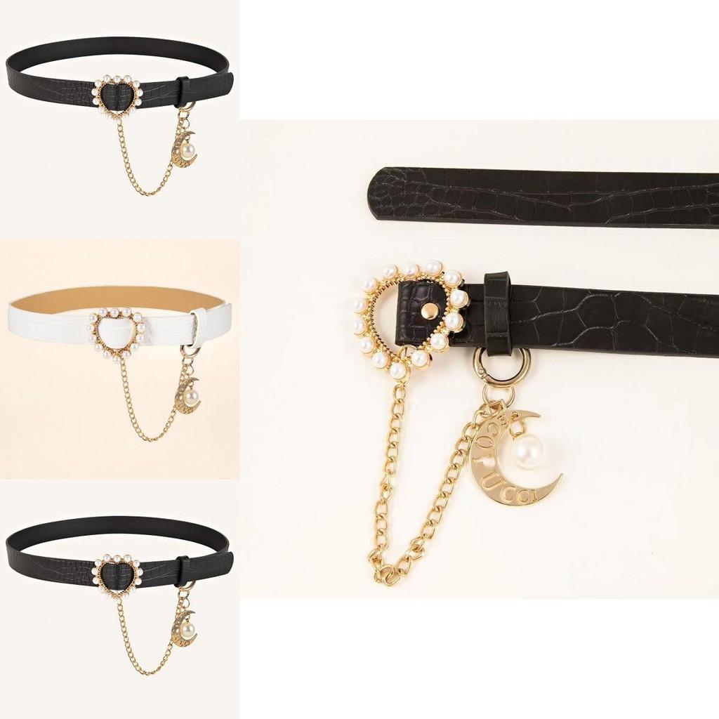 Pu Smooth Elegant Buckle Black And White Waist Belt With Heart Design For Students