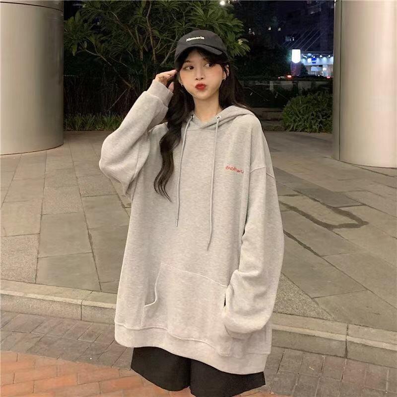Women Plus Size Loose Fit Hooded Sweatshirt Korean Style Casual Top For Students