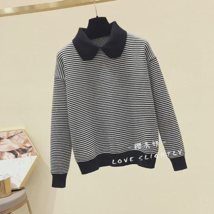 Women's Loose Pullover Sweater - 2024 Autumn Korean Doll Collar Style, Thick Knit