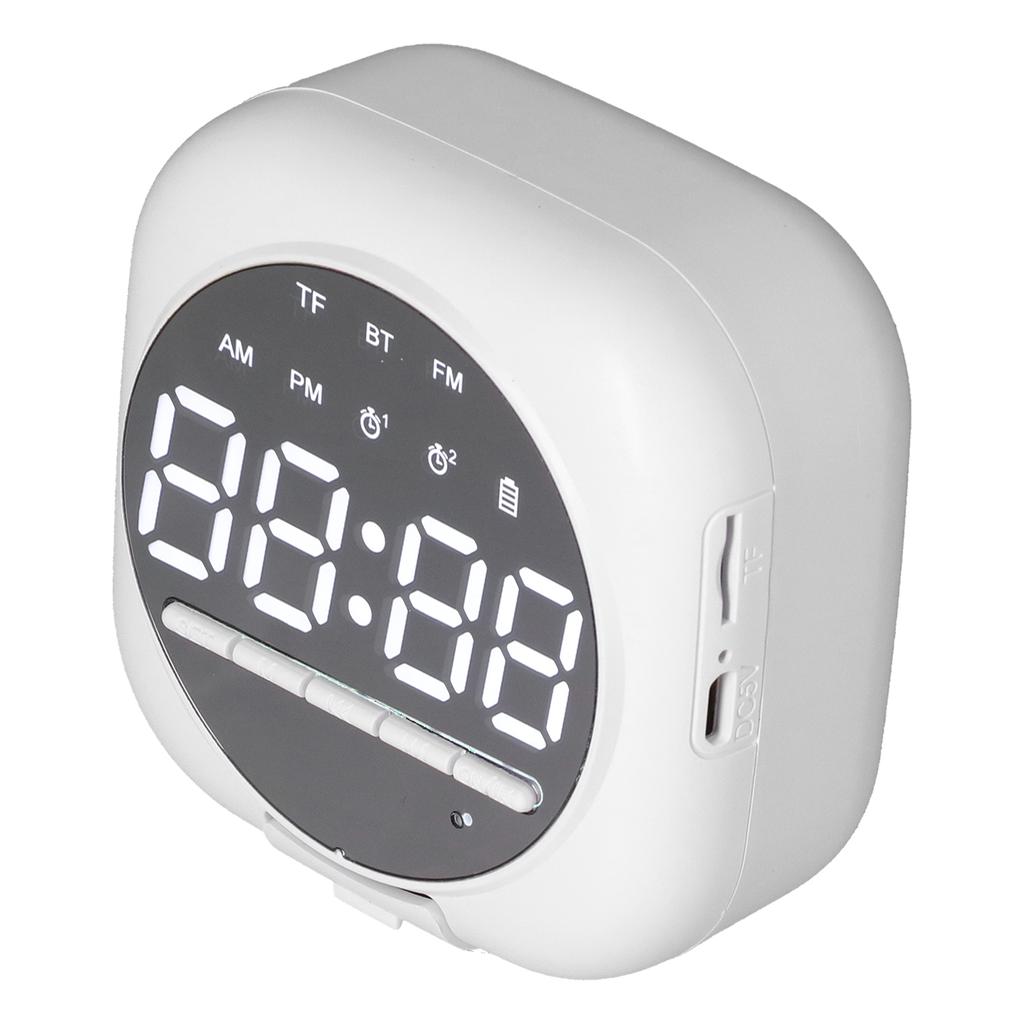 P12 Bluetooth Clock Speaker Wireless LED Mirror Portable Dual Alarm Clock Bass SpeakerWhite