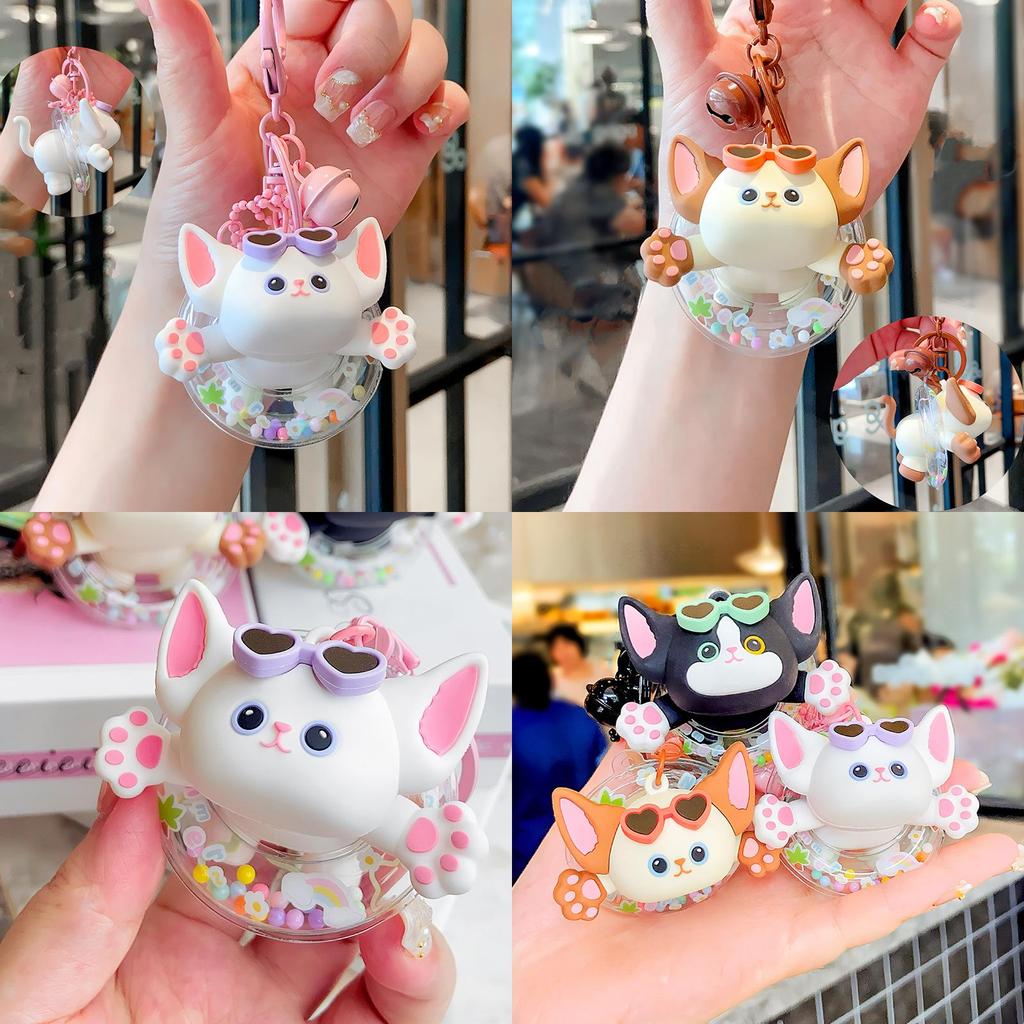 Adorable Original Swimming Ring Cartoon Keychain Featuring Cute Devon Rex Cat Design