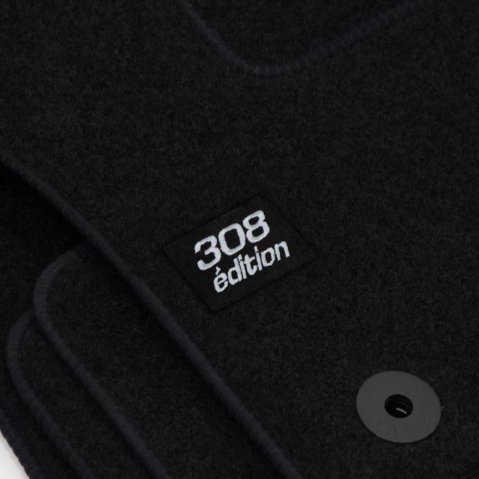 Tapis de sol - Logo - Peugeot 308 - Velours noir - 4 pièces - Ajustement précis