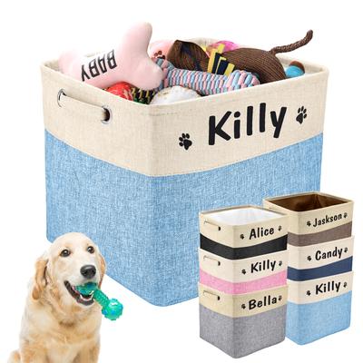 Custom Dog Toy Basket Storage Box Free Print Pet Name Paw Dog Baskets Folding Pet Boxes For Toys Clothes Collars Pet Accessories