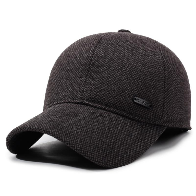 

Мужская шерстяная шапка осень-зима для людей среднего и пожилого возраста, толстая теплая бейсболка с защитой ушей серый