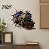 Wall Renovation Stickers for Renters 3D Retro Train Sticker, Break Through Decal, Peel and Stick Art Durable Scratch Resistant Cover Mural Kids