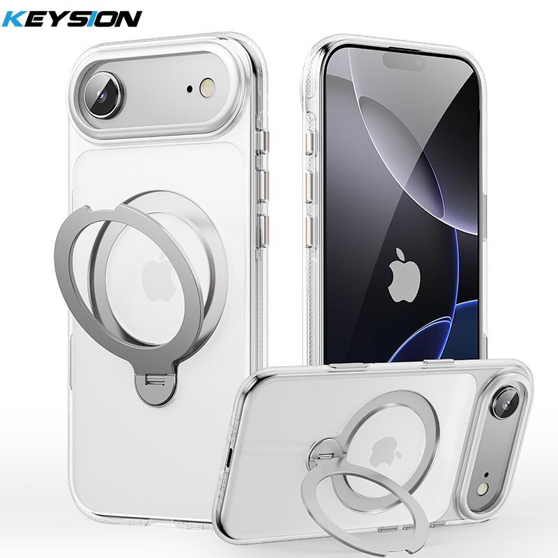 KEYSION 360° Rotating Magnetic Ring Stand Case for MagSafe for iPhone 17 17 Air Matte Transparent Shockproof Phone Back Cover