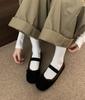 2025 autumn and winter new flat-bottomed bow velvet Mary Jane shoes women's warm ballet shoes lamb wool single shoes