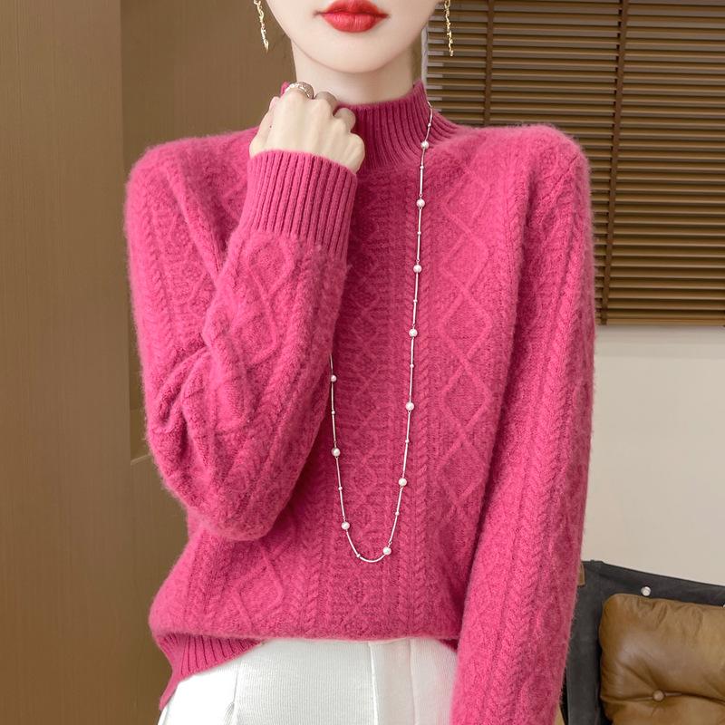 Women's Fashion Pure Wool Cable Knit Turtleneck Sweater for Fall/Winter
