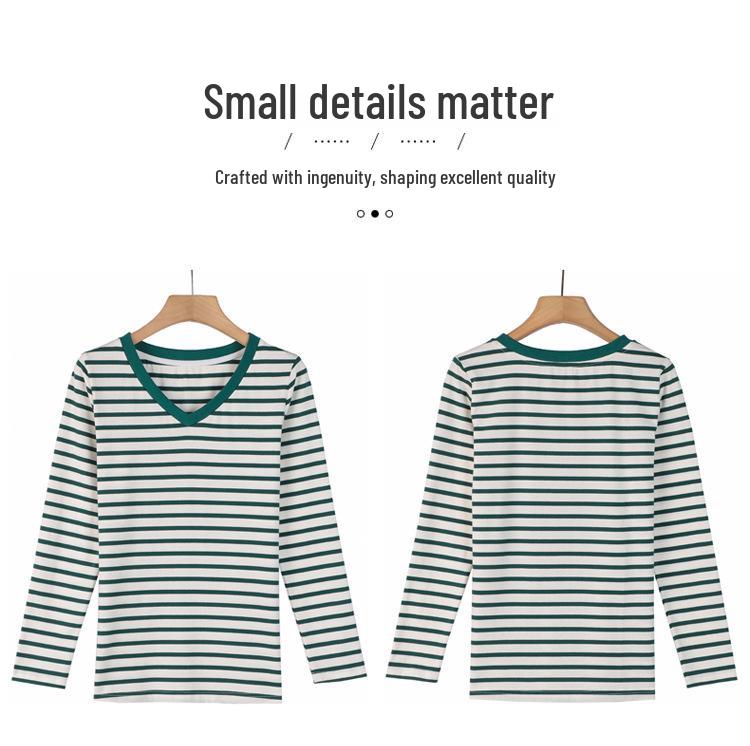 2025 Korejský styl Pruhovaný V-výstřih Dlouhý rukáv Dámský volný top na jaro a podzim