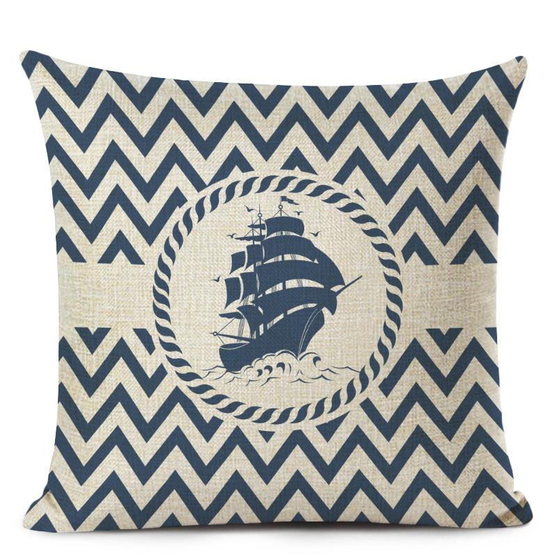 Blue Stripe Compass Boat Cushion Cover Nautical Style Decorative Cushions for Sofa Linen Pillow Case Home Decor Pillow Cover