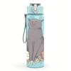 1 Stück Graue Katze Rose Blume Floral Brustkorb 750ml Farbe Kunststoff Wasserflasche Auslaufsicher Klappdeckel mit Strohhalm Für Sport Büro Zuhause