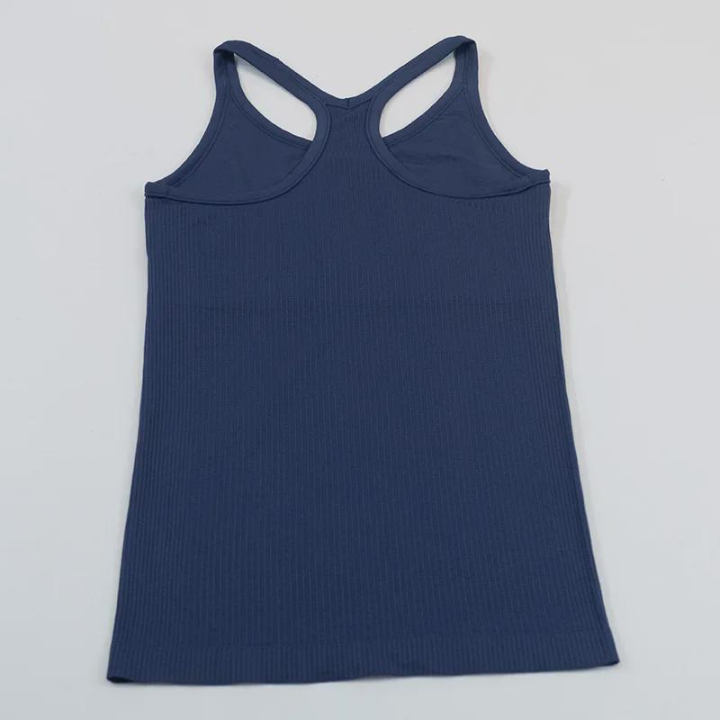 Dámská bezešvá žebrovaná pletená vesta na jógu s I-tvarovanými zády - úzké, vysoce elastické sportovní oblečení