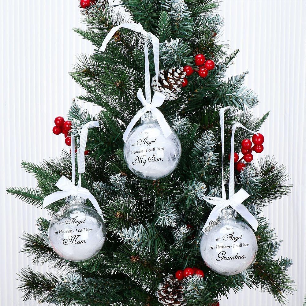 8cm Christmas Ball "I Have an Angel in Heaven "Pendants Lightweight Memorial Hanging Ornament Reusable with Feather