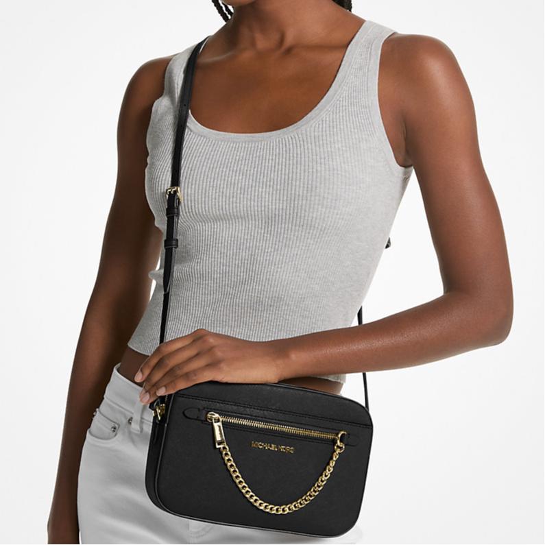 Michael Kors MK Jet Set Chain Zip Solid Logo Commuter Leather Camera Bag Women Shoulder Bag Black 35S1GTTC7L-BLACK