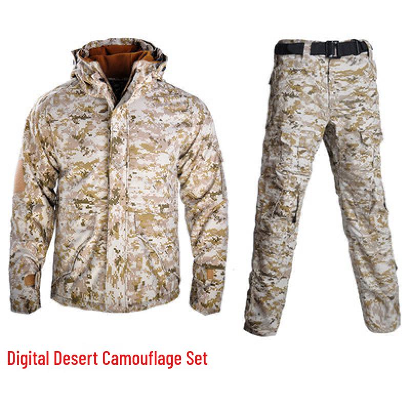 Herren- und Damen-Wasserdichte Camouflage-Taktische Jacke Set - Winddicht, mit Plus-Samt, Verdickt für Herbst und Winter.