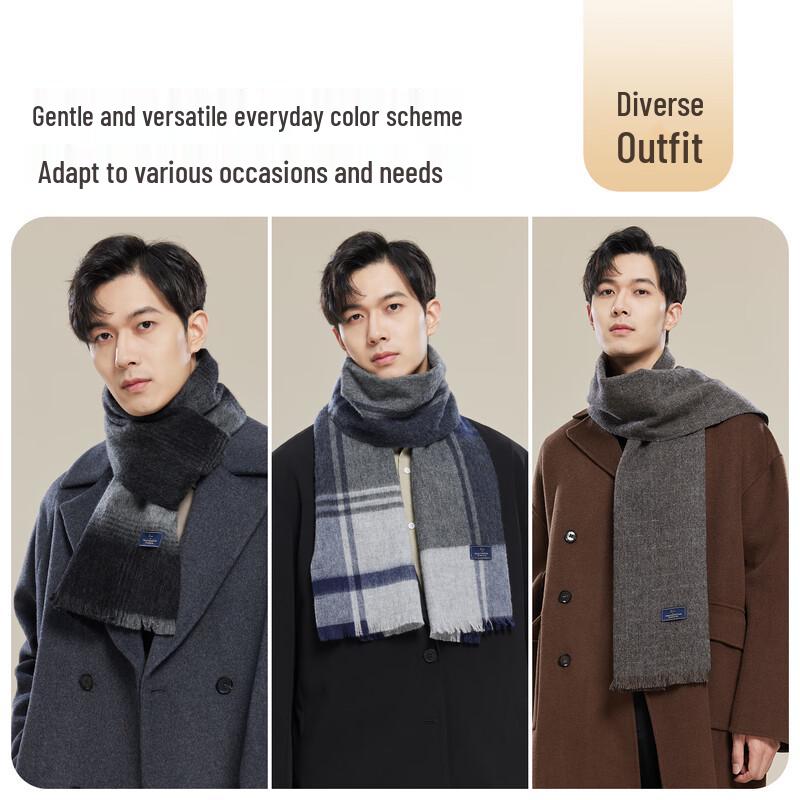 JIUMU Men's Pure Wool Plaid Scarf