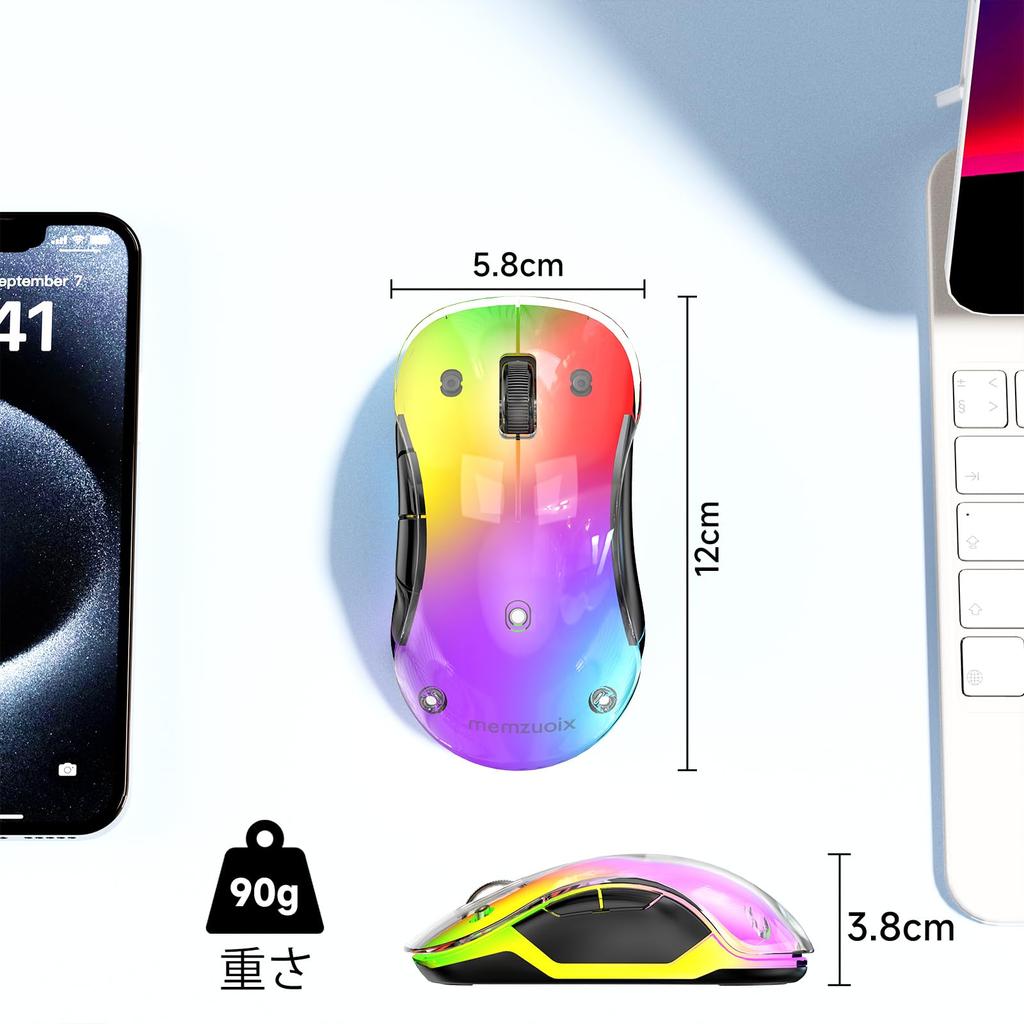 Memzuoix LED Wireless Rechargeable Ergonomic Mouse with Detachable 1200 DPI Portable Optical Computer Mouse with USB Receiver for and 5 Buttons White