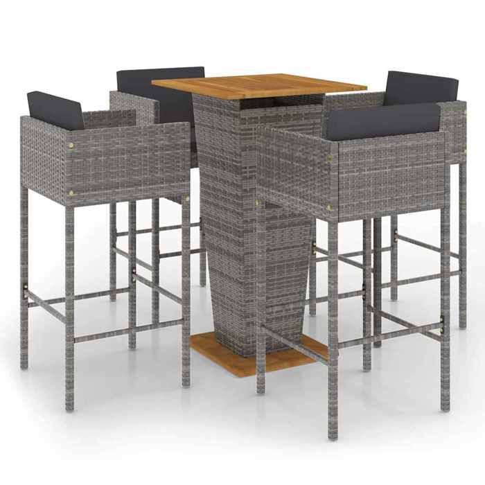 Ensemble de bar de jardin - MAISON EXCLUSIVE - 5 pcs - Résine tressée gris - Cadre acier - Coussins inclus