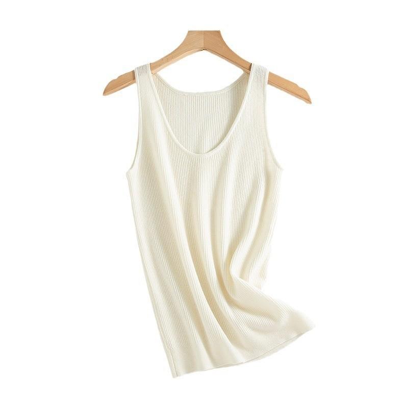 

New pure wool nude chicken heart collar knitted suspender women s singles wear stacked wear 0 wool collar bottoming vest top S белый