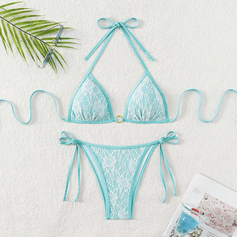 Womens Sexy Backless Lace Tie Side Triangle Bikini Set Swimming