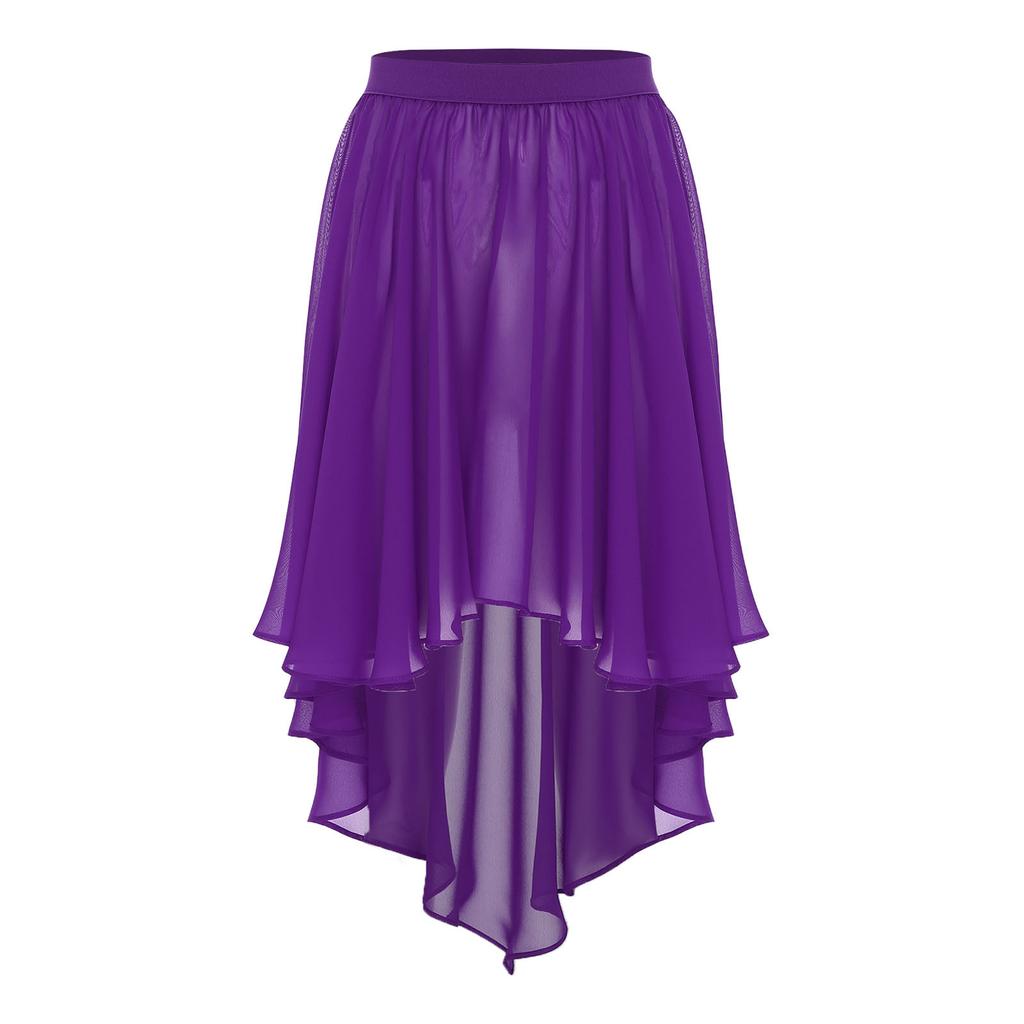 Damen High-Low-Saum Chiffonrock Elastischer Bund Unregelmäßiger Durchsichtiger Überwurf Strand Tanzkostüm