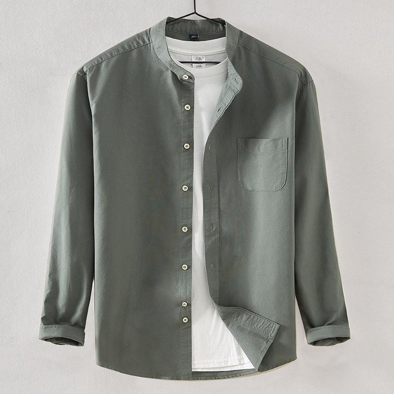Men's Shirt Cotton All-match Long Sleeve Tops Spring Summer Solid Color Shirts Man Casual Blouses Streetwear Men