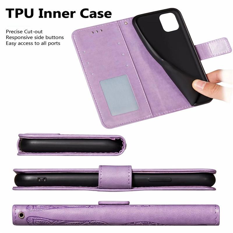 Magnetische Schmetterlings-Prägung Leder Klapphülle für iPhone 12/13