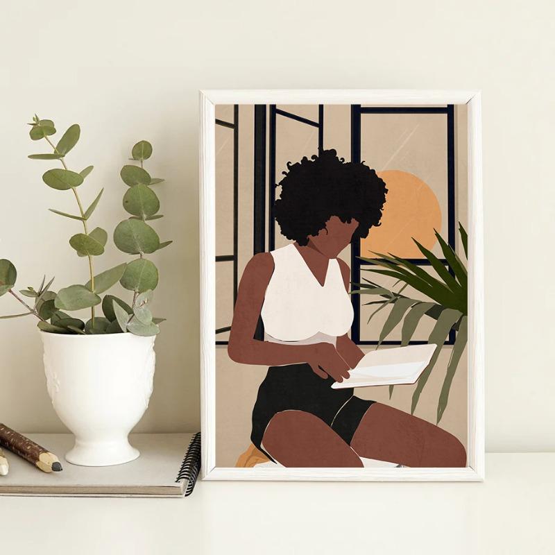 Colorful Tropical Black Girl Fashion Woman Book Lover African Poster Canvas Painting Nodic Wall Art Pictures Home Decoration