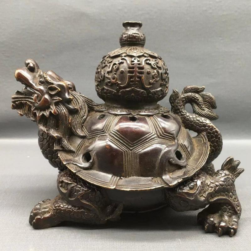 

Antique Collection Imitation Bronze Longevity Dragon Turtle Incense Burner Home Indoor Decoration O 15.51113cm1.3kg