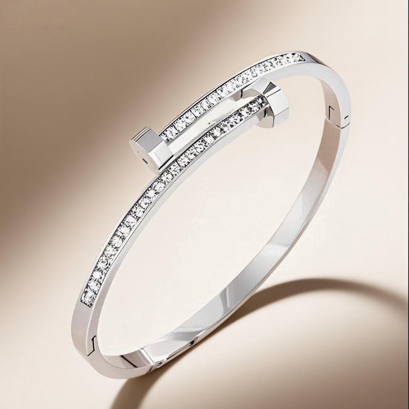 Stylish Titanium Steel Nail Bracelet with Diamond Inlay – Durable, Colorfast & Versatile