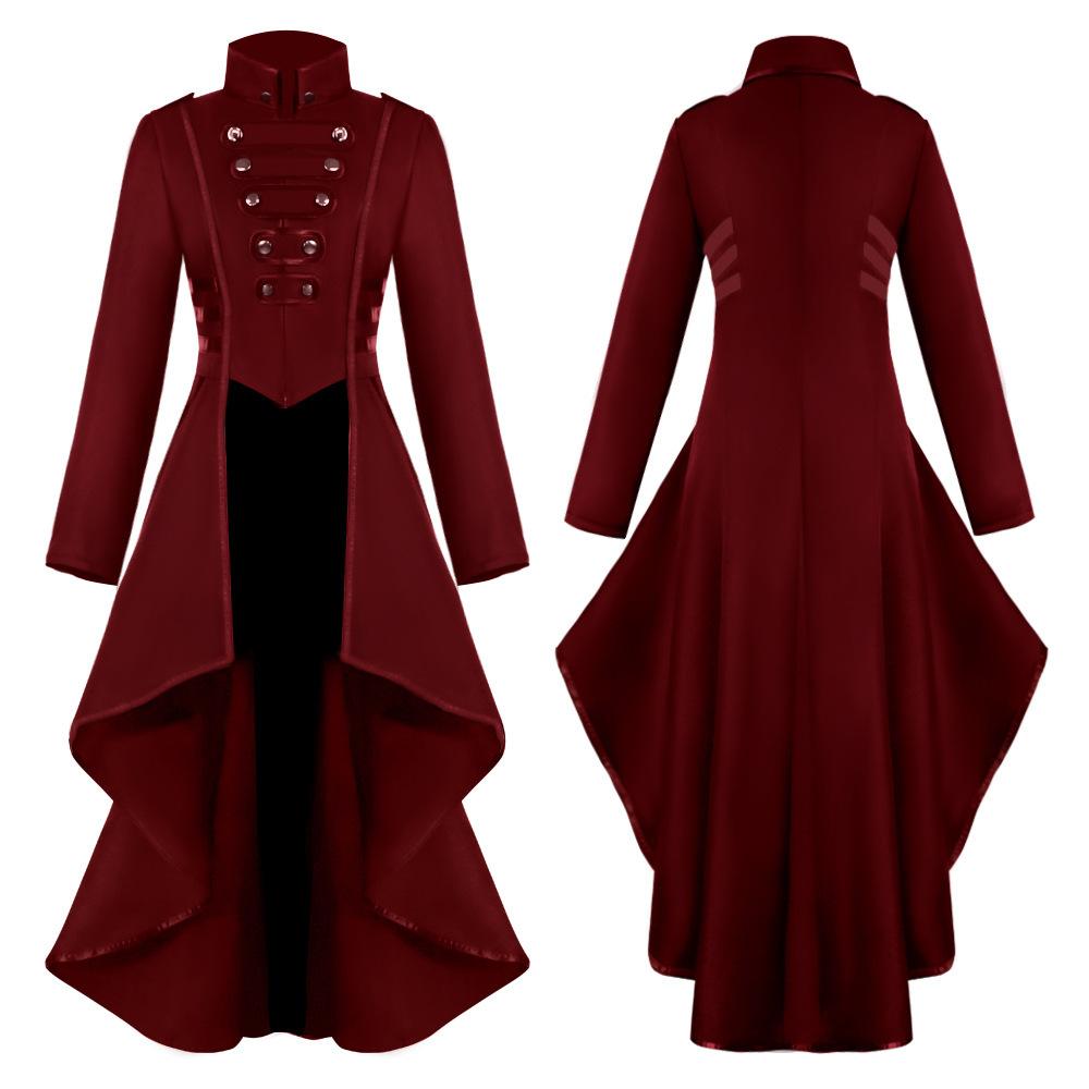 Gothic Military Jacket Tailcoat Women Steampunk Tuxedo Uniform Vintage High Low Hem Trench Swallow Tailcoat Fishtail For Adult