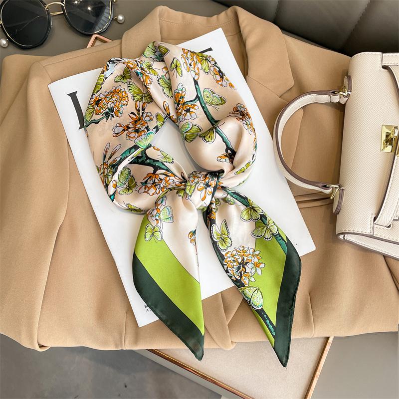 Women Silk Leopard Print Square Scarf Luxury  Female Beach Stoles Echarpe Satin Headband Shawl Wraps Bandana