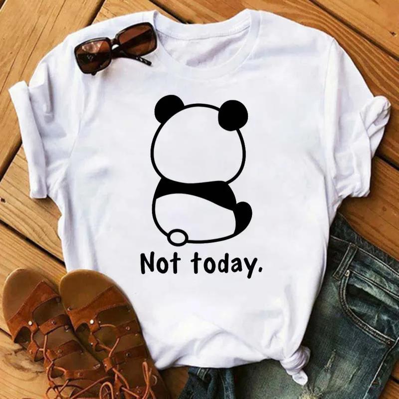 Cute Panda With Sunglasses Graphic Women T-Shirt Minimalist Black Line Animal Print Short Sleeve Casual Streetwear Tee