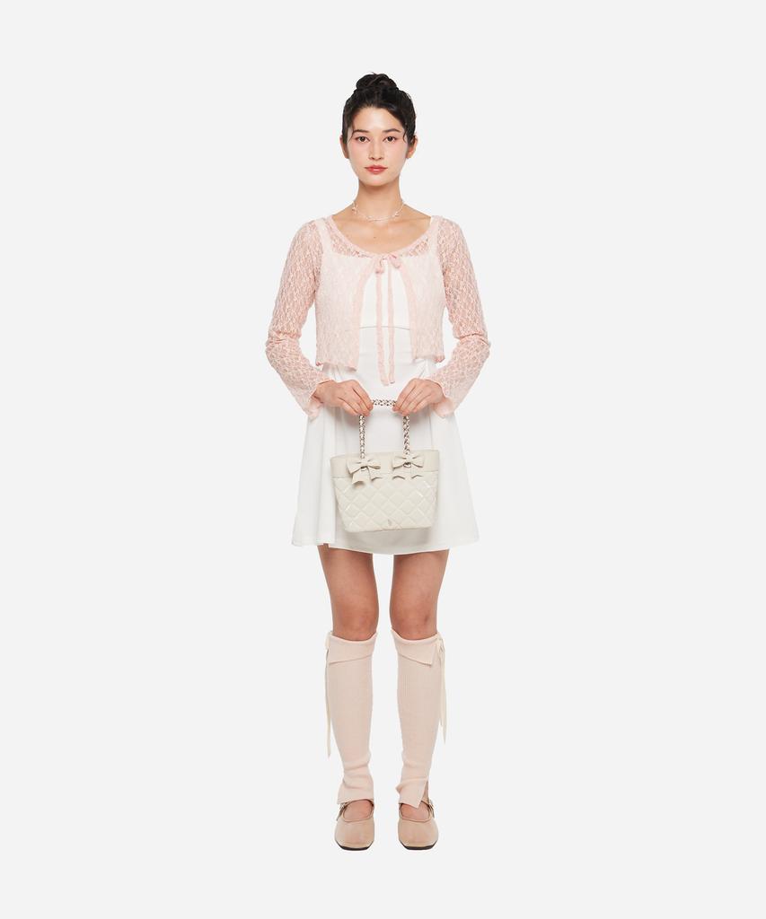 Twofoursix [Detachable Ribbon] Quilted Mini Tote Bag - Cream Quilted Mini Tote