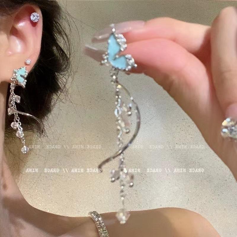 Annual explosion Pearl butterfly earrings women's high-end sense niche 925 silver needle earrings ear jewelry wholesale