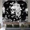 Black and White Gothic Tapestry for Bedroom Aesthetic,Skeleton Goth Witchy Tapestries Wall Hanging, Skull Floral Poster Backdrop