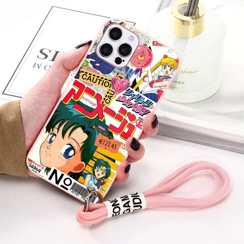 

Милый чехол для телефона с ремешком в стиле аниме «Сейлор Мун» и ремешком для iPhone 13 11 12 Pro Max XS XR X 6 6s 8 7 Plus SE20, мягкий чехол для красивой девушки iPhone 13 6.1