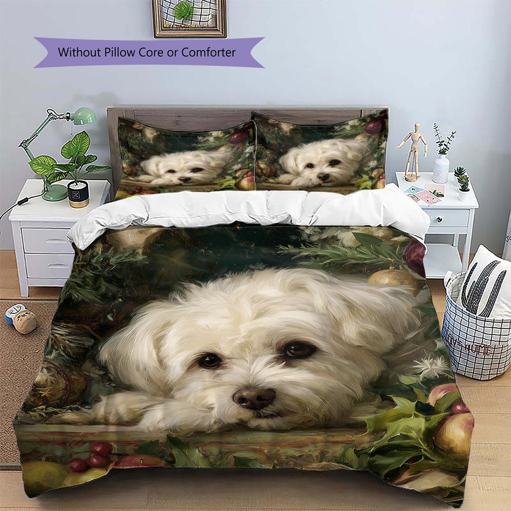 Maltese Pattern Bedding Home Decoration Birthday Gift (1 * Duvet Cover + 2 * Pillowcase, Without Core)