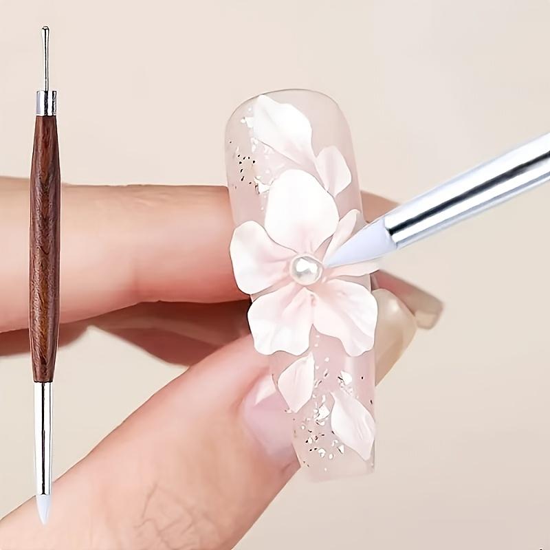Double-headed Carving Brush, Nail Art Pen with Stainless Steel Tip and Wooden Handle, Multi-functional Nail Art Tool, Can Be Used for Carving, Waxing