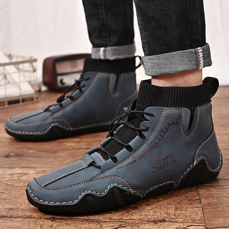 2025 spring new men's Martin boots fashionable hand-sewn large size men's boots foreign trade outdoor warm short