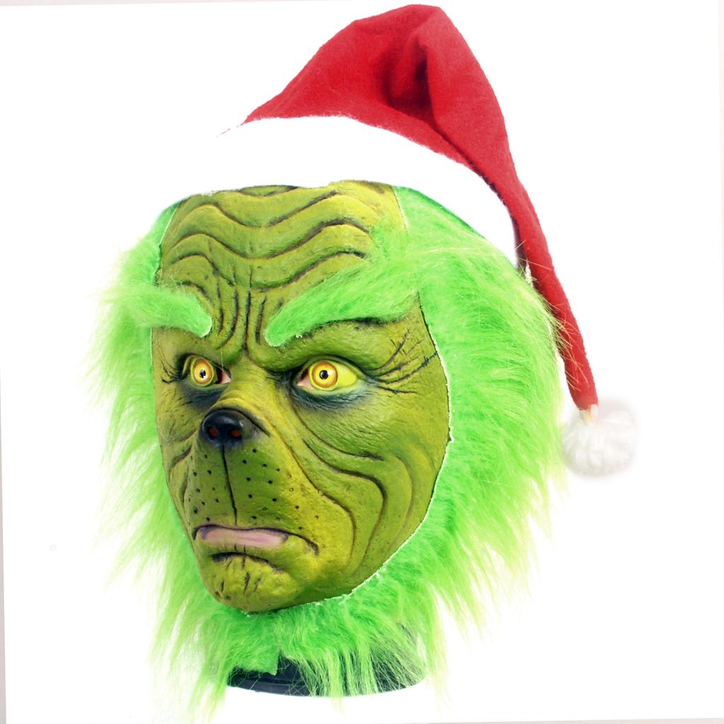 Christmas mask green furry monster Grinch headgear cosplay Funny Party Latex Mask